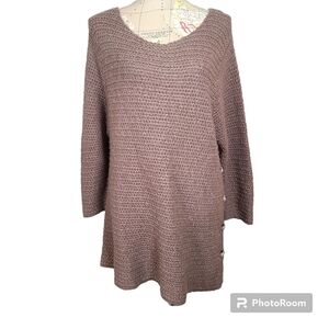NATIONAL Size Medium Brown Boatneck Side Button Chunky Oversized Tunic Sweater